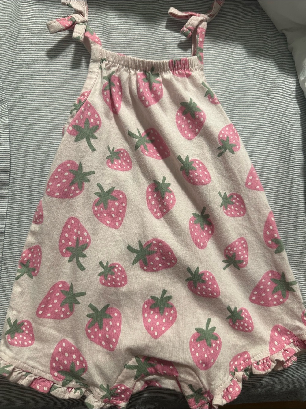 4/$15 Old Navy Pink Strawberry Print Romper with Green Leaf Accents